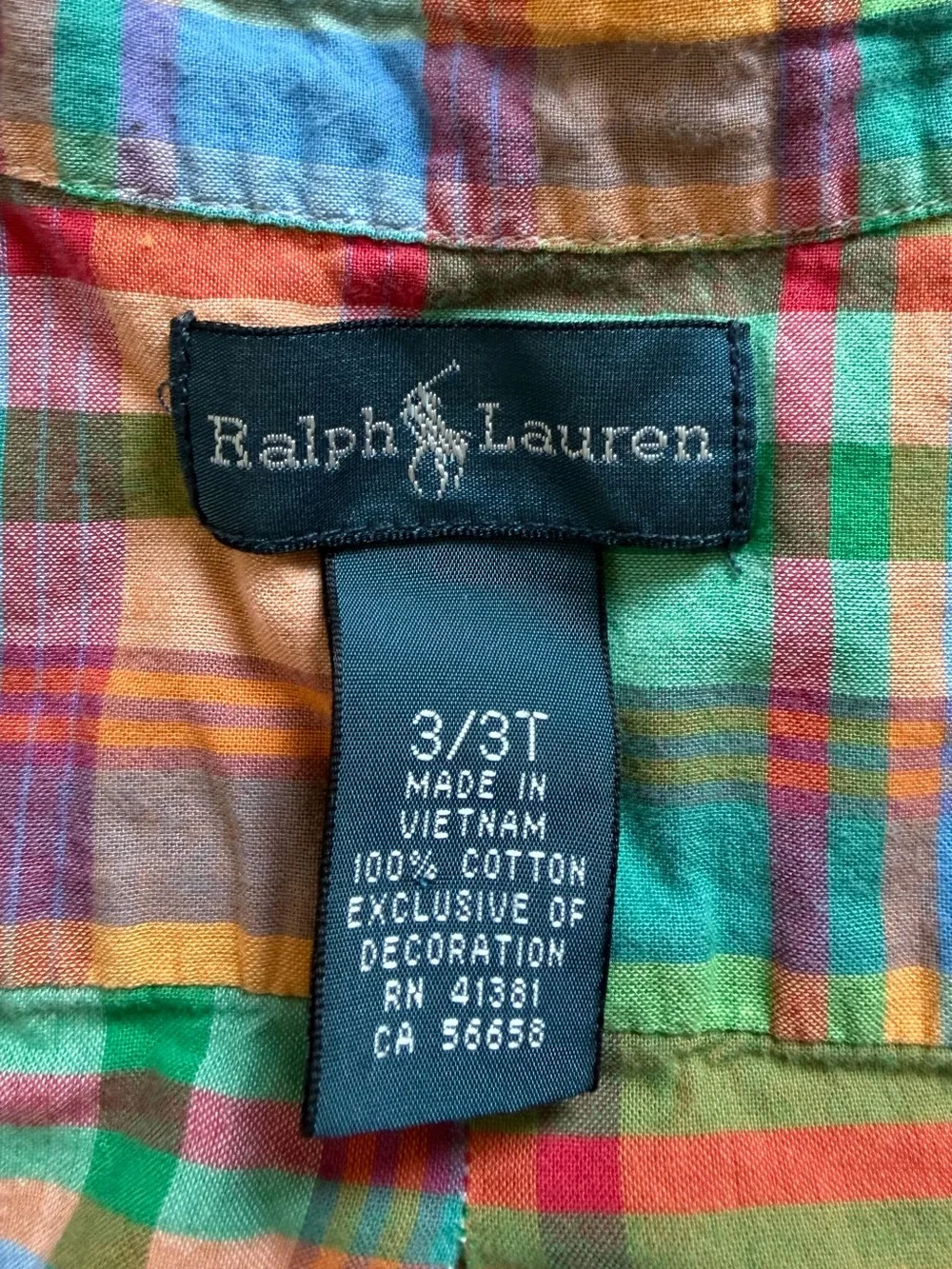 Ralph Lauren Boys Madras Plaid Button Down Short Sleeve Shirt 3T Preppy Casual